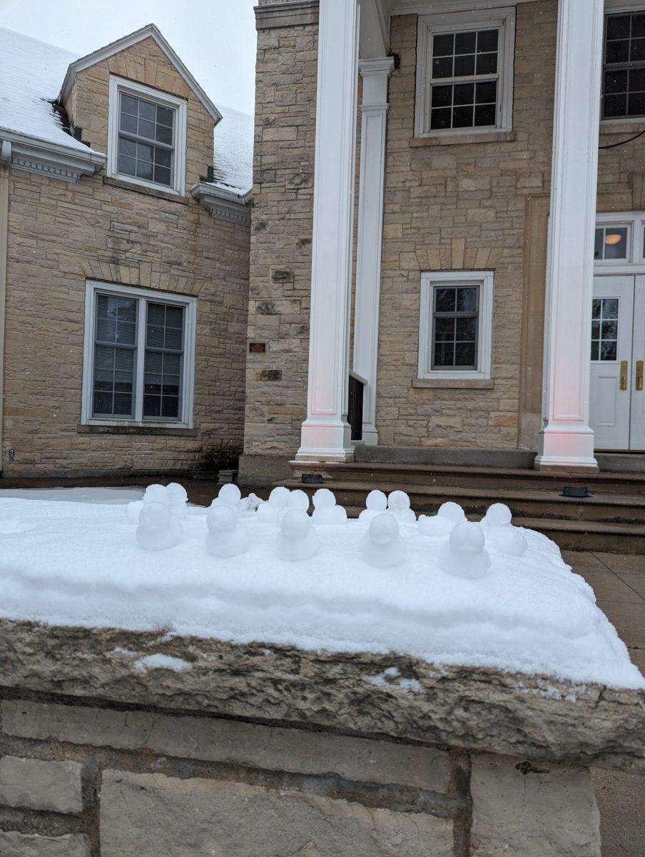 A cluster of snow ducks sat at the entrance to Harwood. Photo courtesy of Caitlin Marsch. 