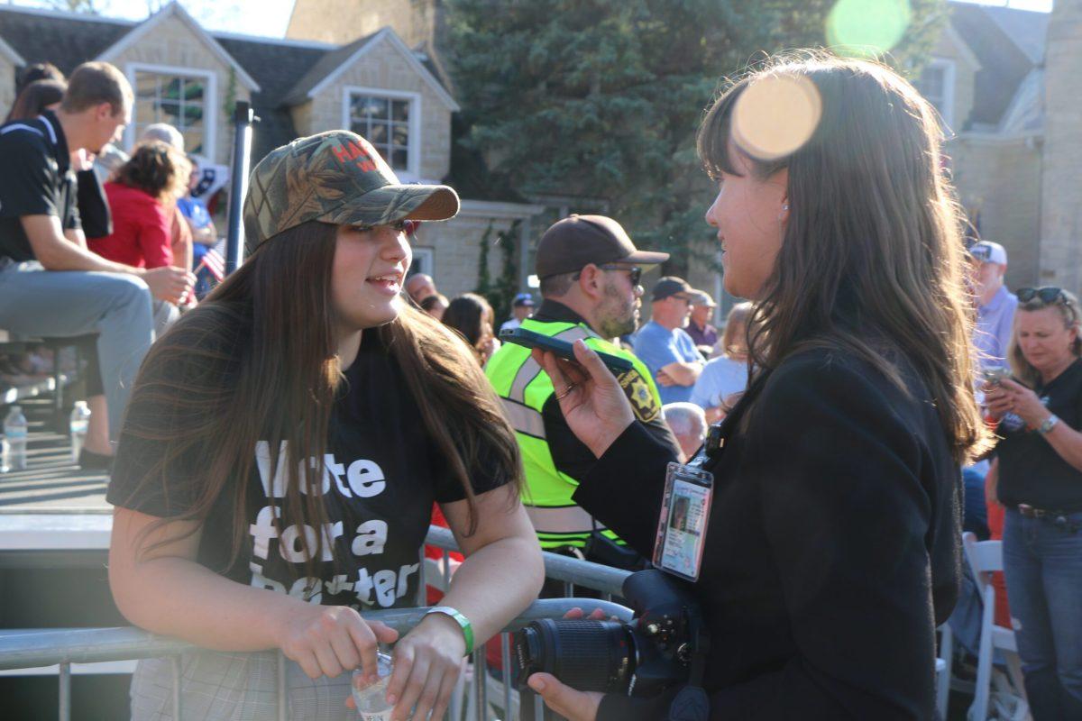 College Days staff member, Emma Johnson, interviews sophomore, Zoe Stephanie. Photo Courtesy of Rickie Bailey.